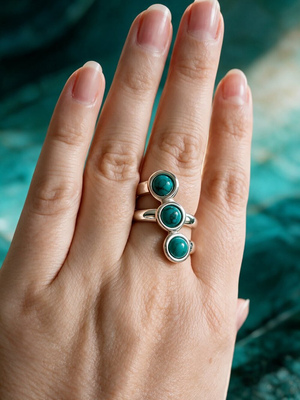 Turquoise Cabochon Ring | Size 8 | Silver
